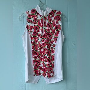 PGA Tour Golf Tank Top Watermelon Print Mock Polyester Neck Zip EUC Women M